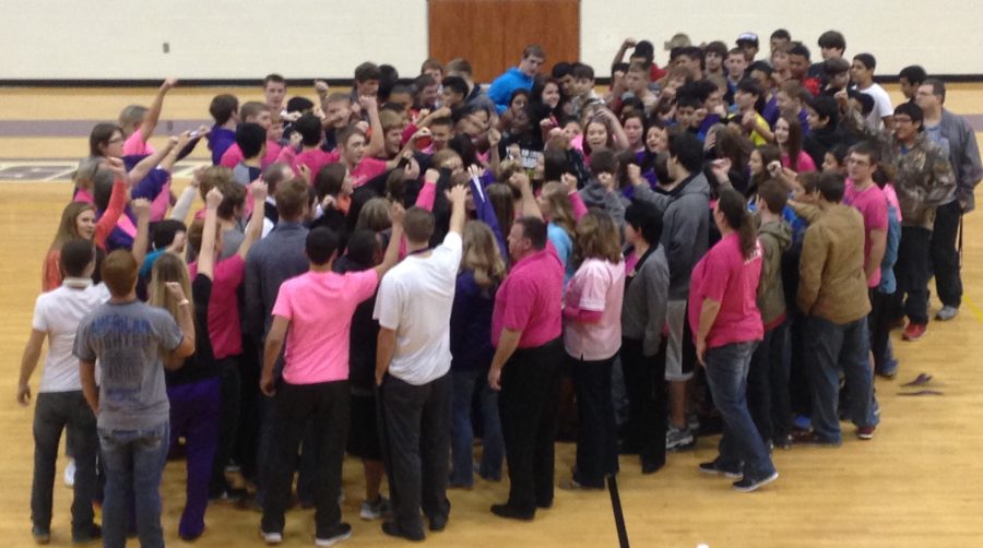 Students and staff show their support for coach Jozette Jenkins the morning of her surgery.