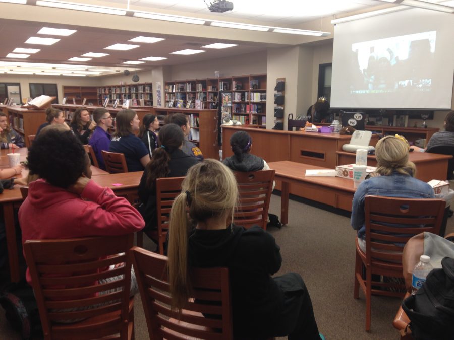 Global Nomad students visit with students in Jordan via an international video conference last week.