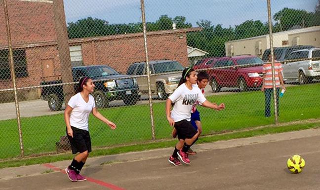 Soccer players Nadia and Andrea Garcia practice with their league in Mexia.