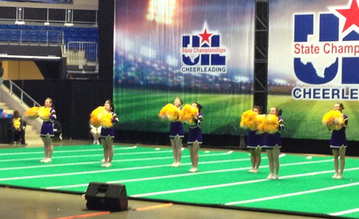 The cheerleaders line up at the start of their first round of competition.