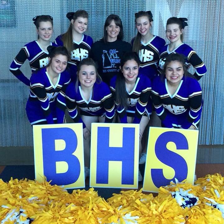 Shalyn Cotton (back row, second from right) and the cheerleaders competed in the first UIL cheer contest this winter, winning 10th place overall.