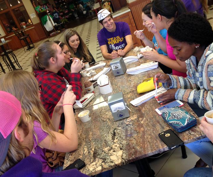 The regional qualifiers enjoy ice cream at Blue Bell before heading to their hotel the day before competition.