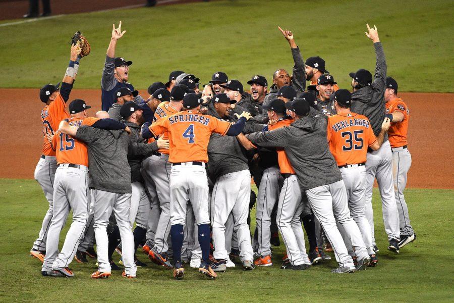 LOS ANGELES, CA - NOVEMBER 01:  The Houston Astros celebrate defeating the Los Angeles Dodgers 5-1 in game seven to win the 2017 World Series at Dodger Stadium on November 1, 2017 in Los Angeles, California.  (Photo by Kevork Djansezian/Getty Images)