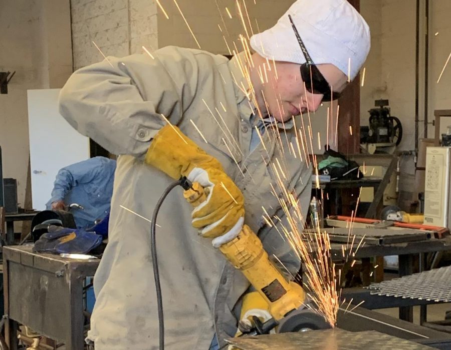 Senior Grant Bell works on his project for Ag Mech. The group has several projects they will compete with at the San Antonio Show later this month.