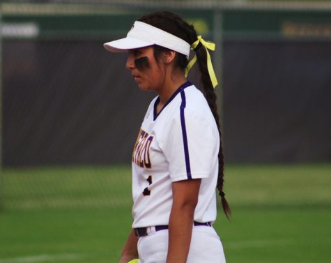 Pitcher Iris Valles faces off with a batter during the final home game of the season for the Lady Bison.
