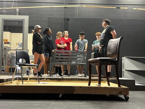 Actors take the stage to practice scenes at a Sunday afternoon rehearsal.