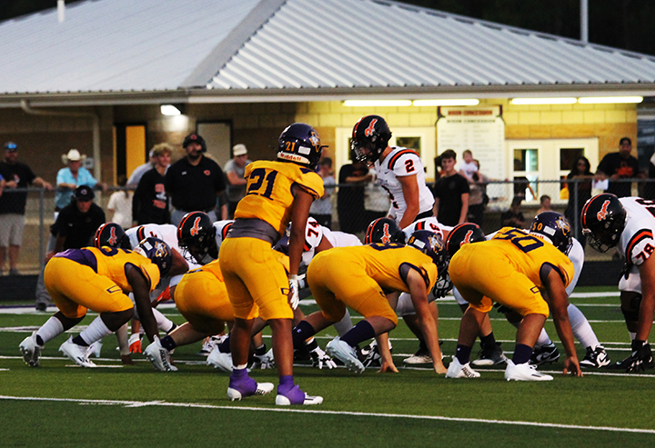 The Bison defense lines up against the Centerville Tigers in the Battle of I-45. 