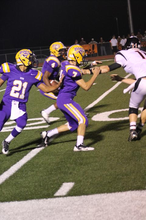 Senior JJ Kolb takes the ball and runs during the Buffalo/Centerville game last Friday. The game was televised on KBTX.