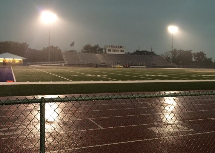 The field was completely empty, with even die-hard fans finding cover during the worst of the storm. After an almost-continuous lightning delay for an hour and a half, the game was moved to the next day.
