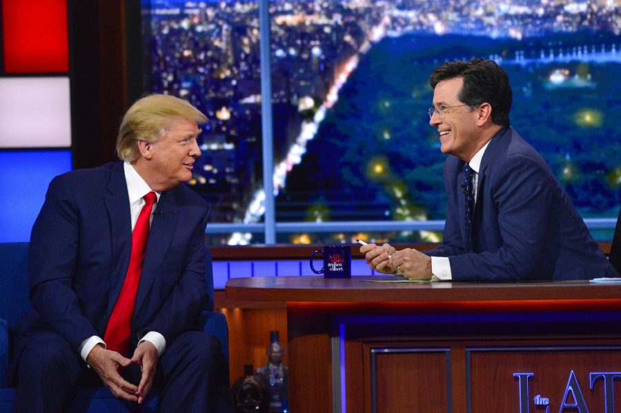 NEW YORK - SEPTEMBER 22: Donald Trump talks about his US Presidential campaign  on The Late Show with Stephen Colbert, Tuesday Sept. 22, 2015 on the CBS Television Network. (Photo by John Paul Filo/CBS via Getty Images)
