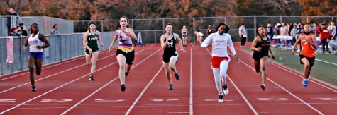 Sophomore Alison Bing focuses on the finish line at the Buffalo track meet.