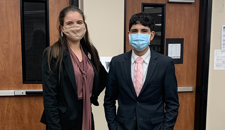 the typical post-competition victory photo had to take place without medals to show off. In a year of COVID and virtual debate, they will  be mailed. Freshman Nicollette Arabie and junior Omar Almeida made it to finals, earning octafinal medals. 