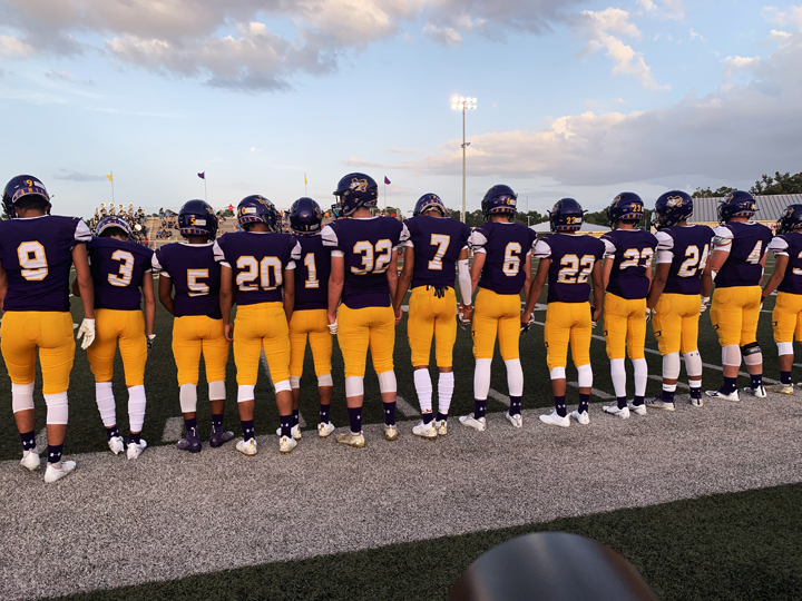 The Bison line up before the coin flip. The team came back from  last weeks loss with a victory  over Westwood.