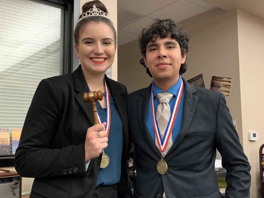 CX+debaters+Nicollette+Arabie+and+Omar+Almeida+took+first+place+in+their+district+UIL+CX+contest.+They+will+compete+at+state+in+March.