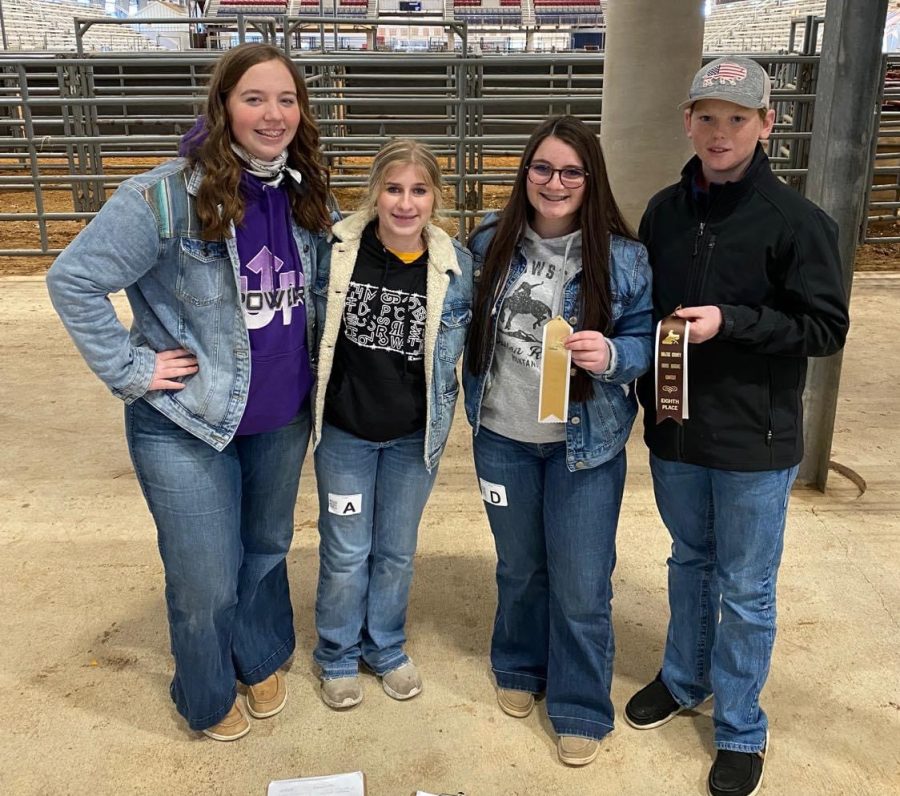 Horse Judging competitors show off the ribbons they earned at the first practice meet of the season.