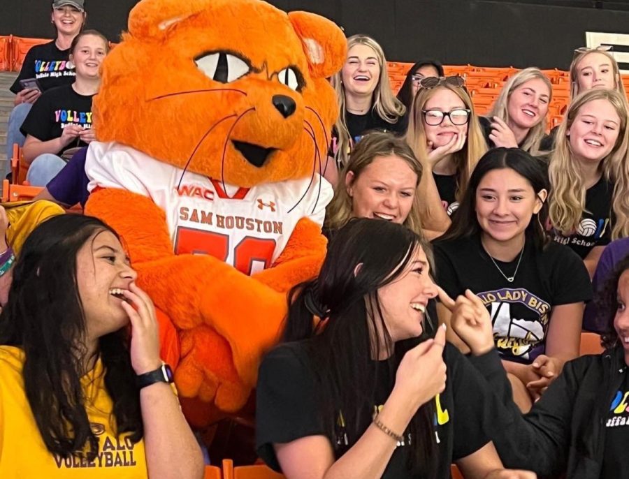 The Lady Bison spent some time last Saturday hanging out with the Sam Houston mascot while watching the SHSU team take on SFA.