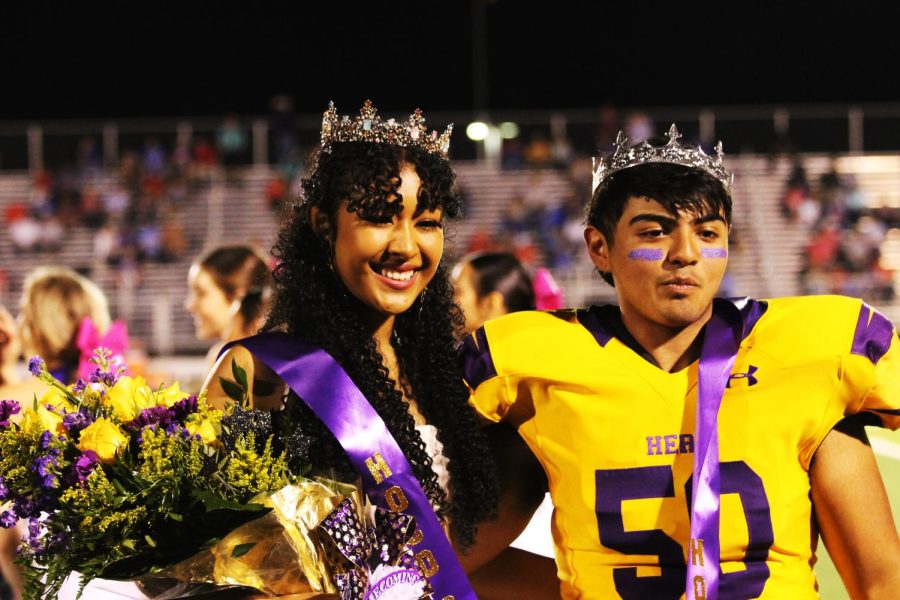 Alani Jones and Rodrigo Carrillo show off their crowns at the homecoming game. 