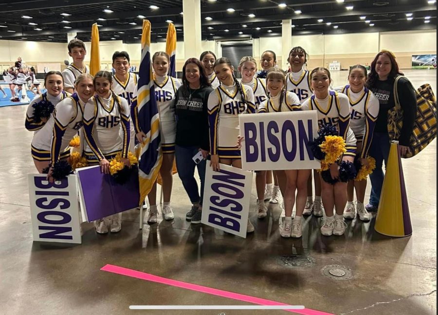 The cheer squad gets ready to take the stage at UIL State Spirit Competition in Ft. Worth last week.