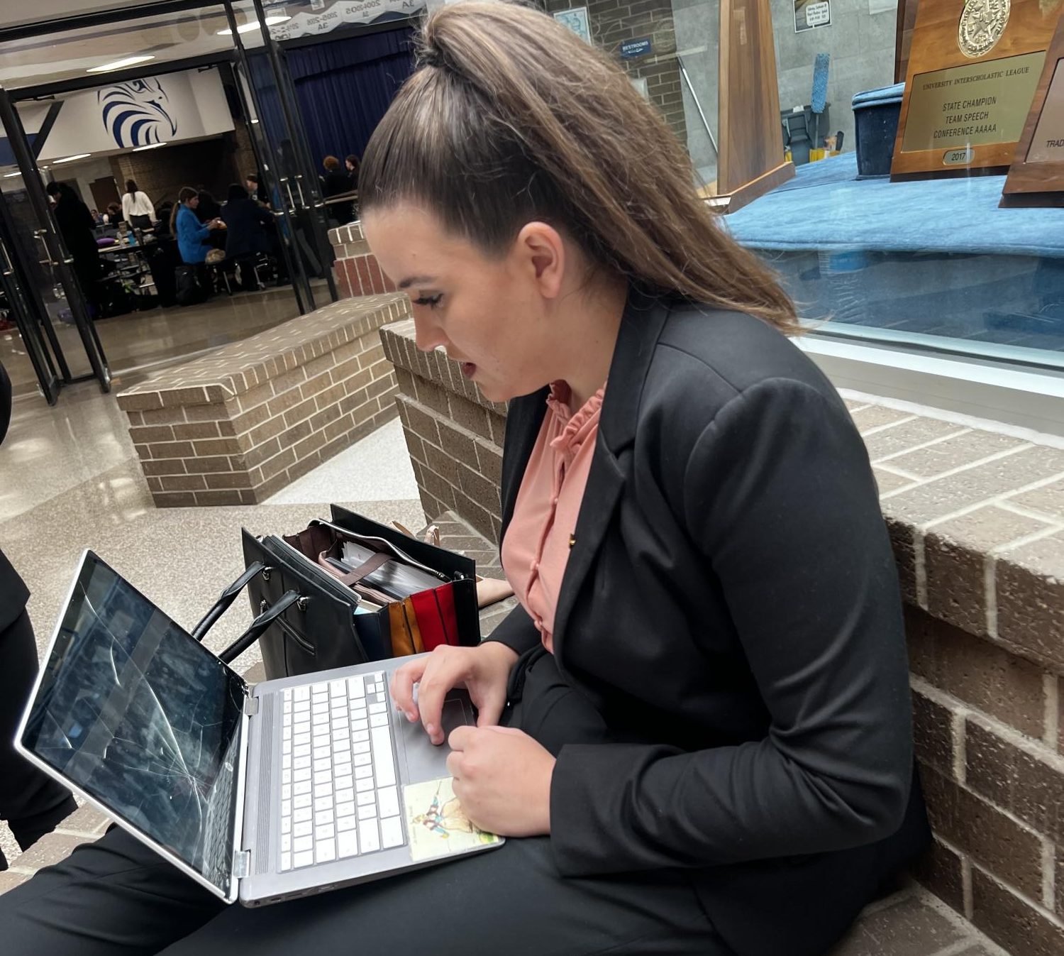 Senior Nicollette Arabie preps for finals in Congressional Debate at the Lindale tournament this weekend. Arabie placed second overall, qualifying for state competition and picking up one of two bids she needs to make nationals this spring. 